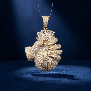Hand Money Bag Pendant – Executive Grip Fortune Pendant in Silver with CZ