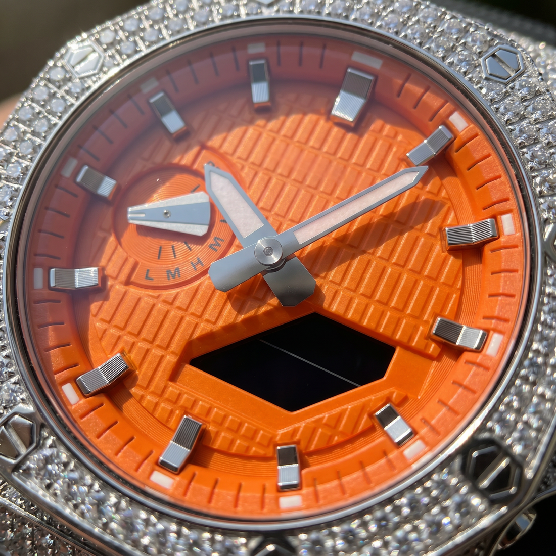 The Bullet Crown Emerald Iced Sport Timepiece — VVS Moissanite & Emerald Baguette Ana-Digi Collection