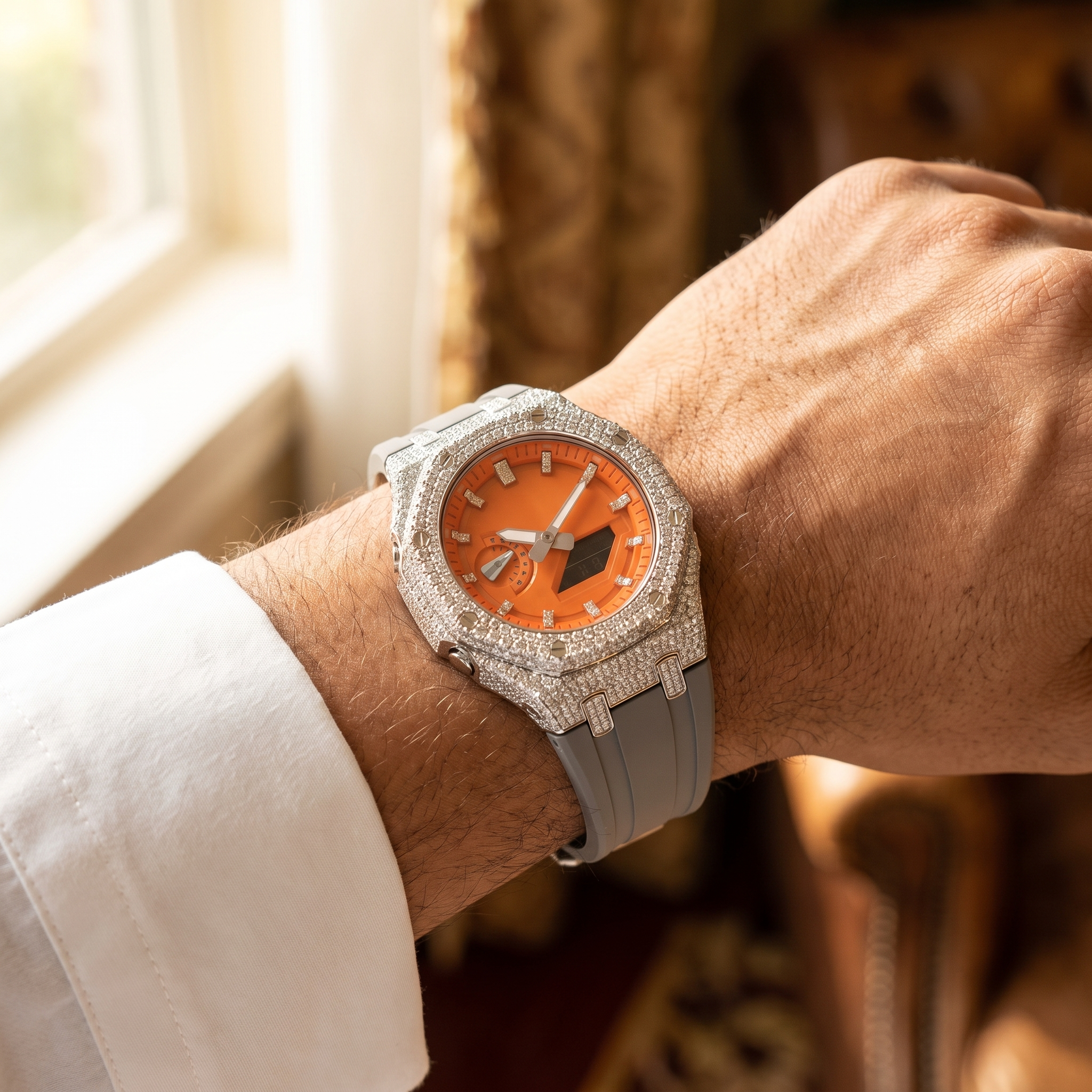 The Bullet Crown Emerald Iced Sport Timepiece — VVS Moissanite & Emerald Baguette Ana-Digi Collection