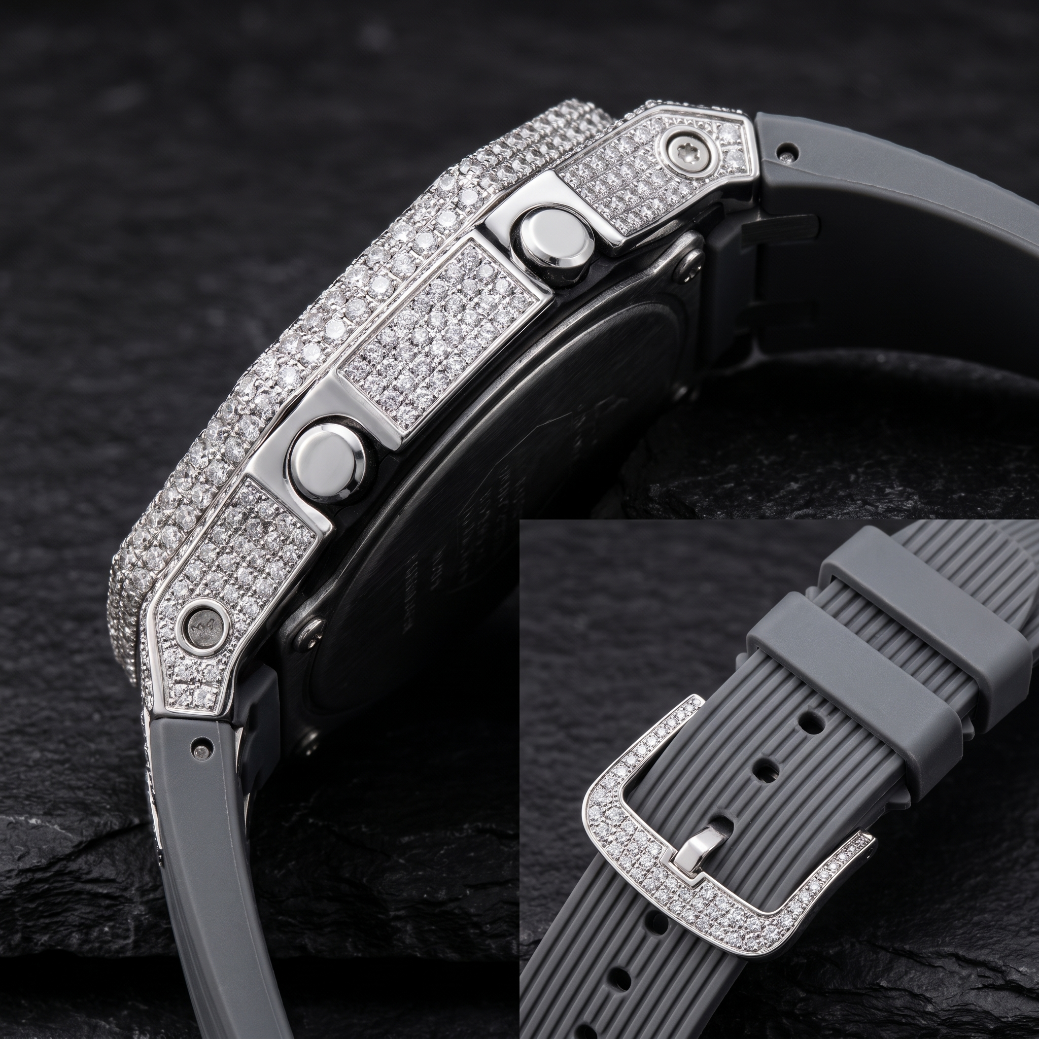 The Bullet Crown Emerald Iced Sport Timepiece — VVS Moissanite & Emerald Baguette Ana-Digi Collection