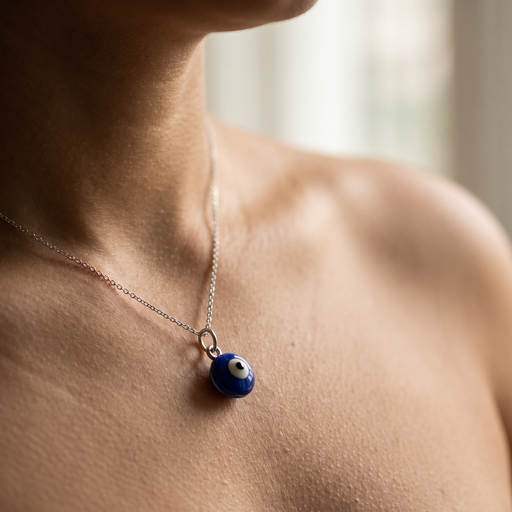 Evil Eye Charm – Blue Glass Pendant with Silver-Tone Connector