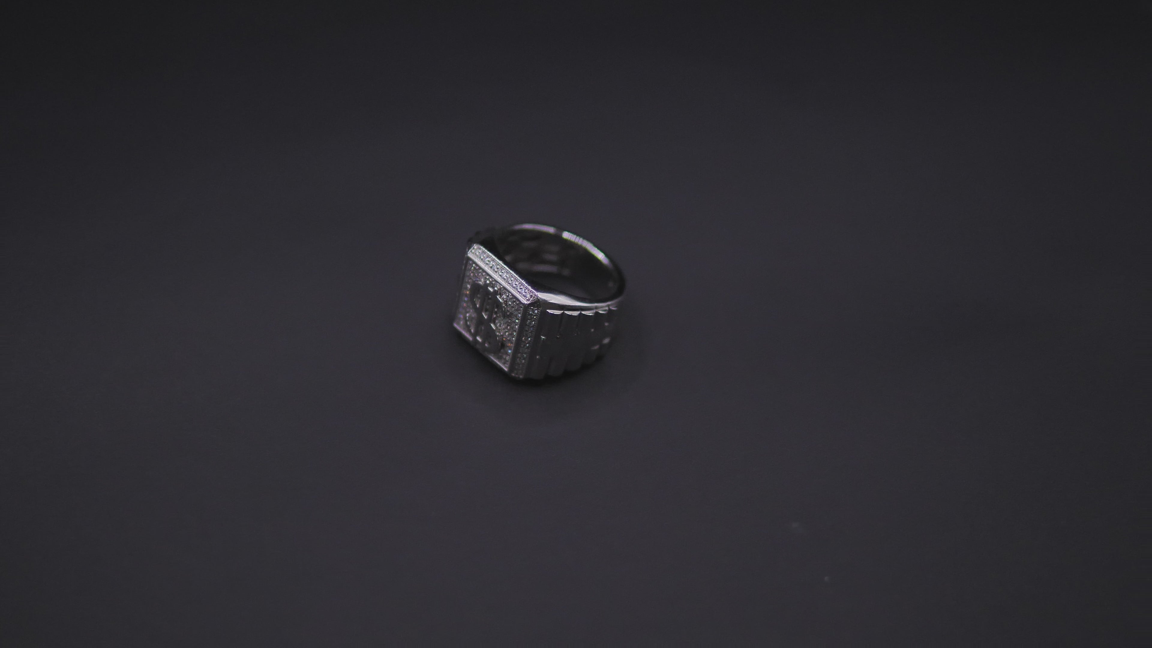 Iced Out Pavé Dollar Sign Signet Ring In Sterling Silver