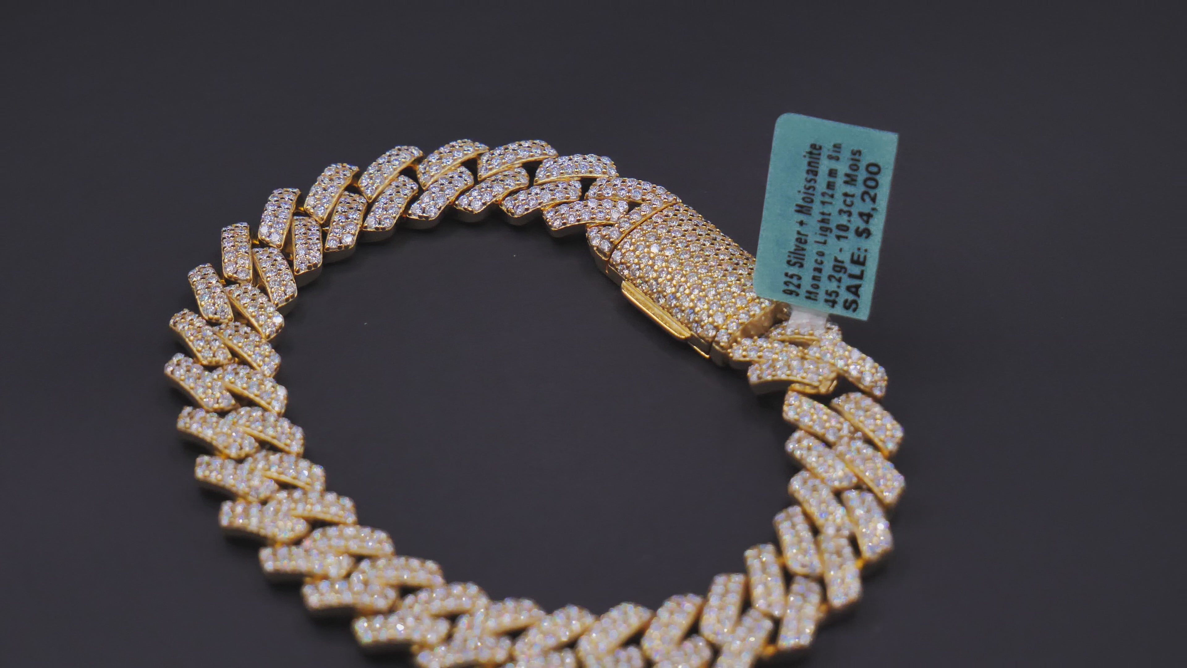 Iced Out Full Pavé Cuban Link Bracelet With Diamond Clasp In Gold