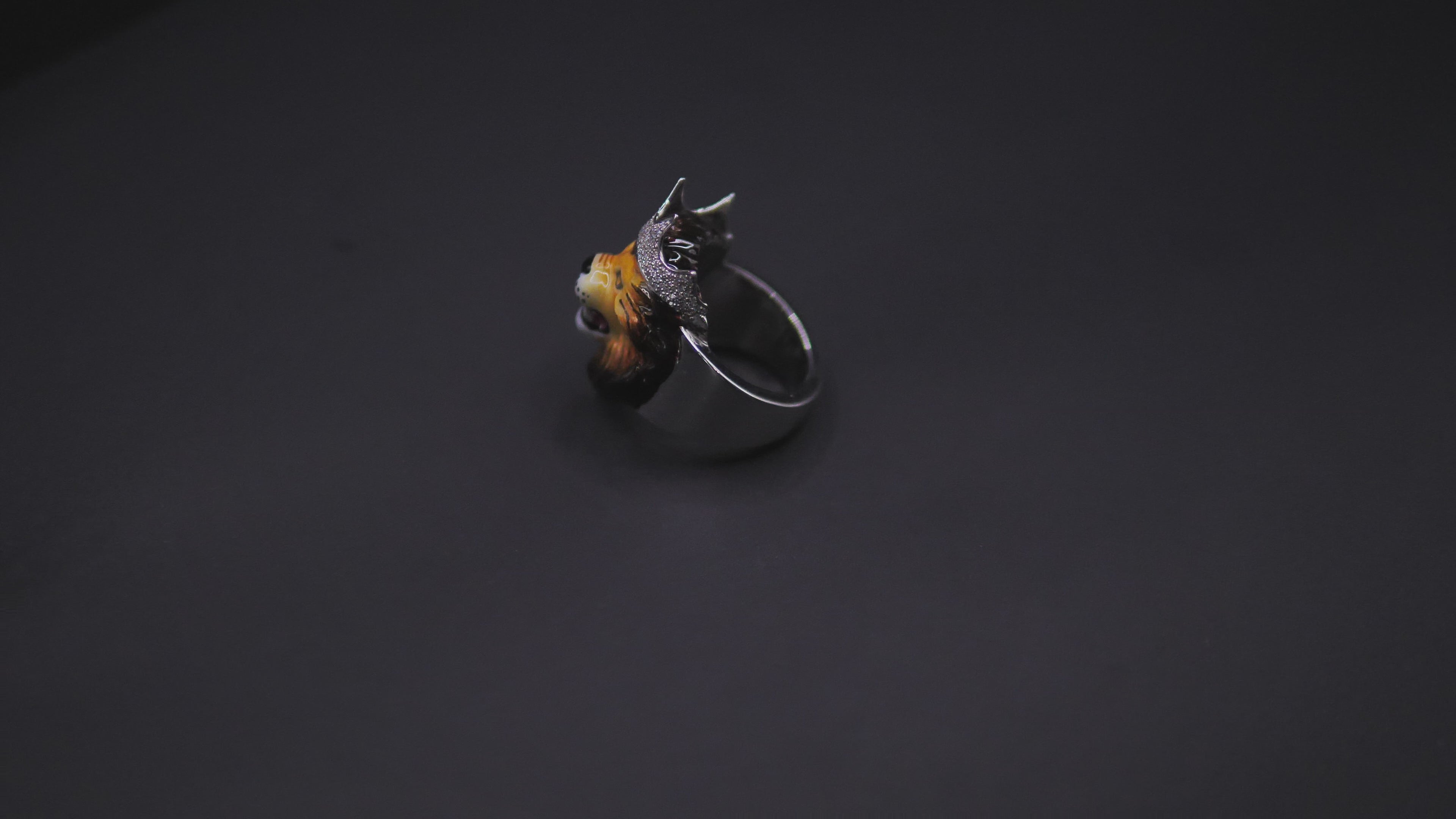Crowned Lion King Statement Ring In Silver With Pavé Crown & Hand-Painted Enamel Face