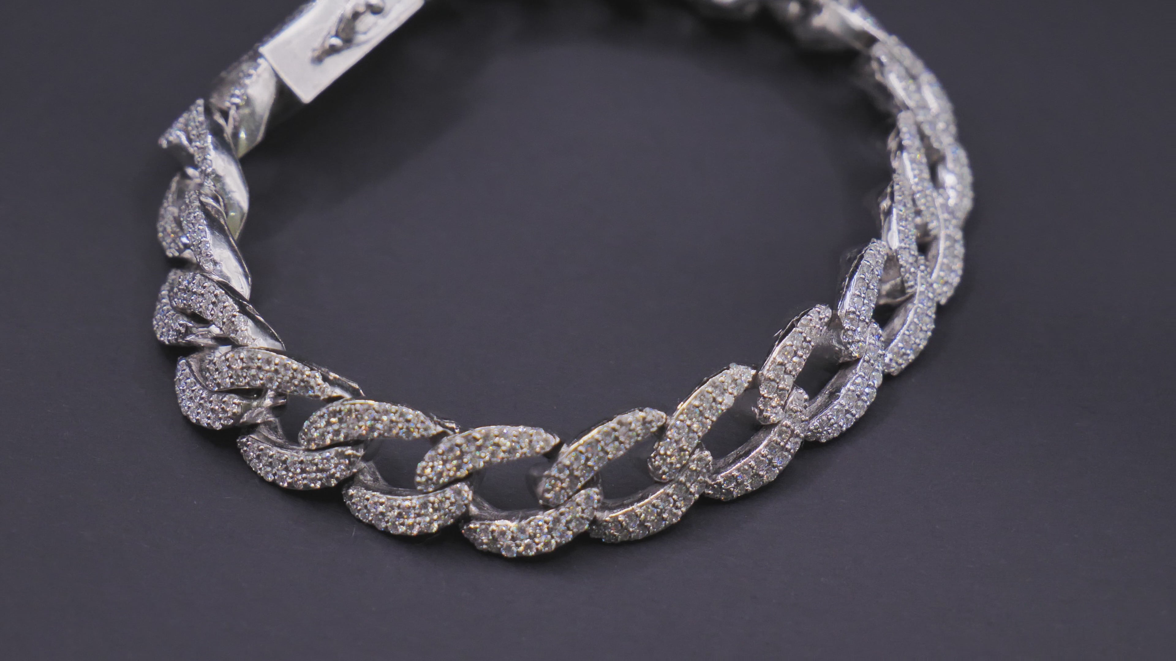 Oval Pavé Link Chain Necklace In White Gold With Full CZ Stone Setting