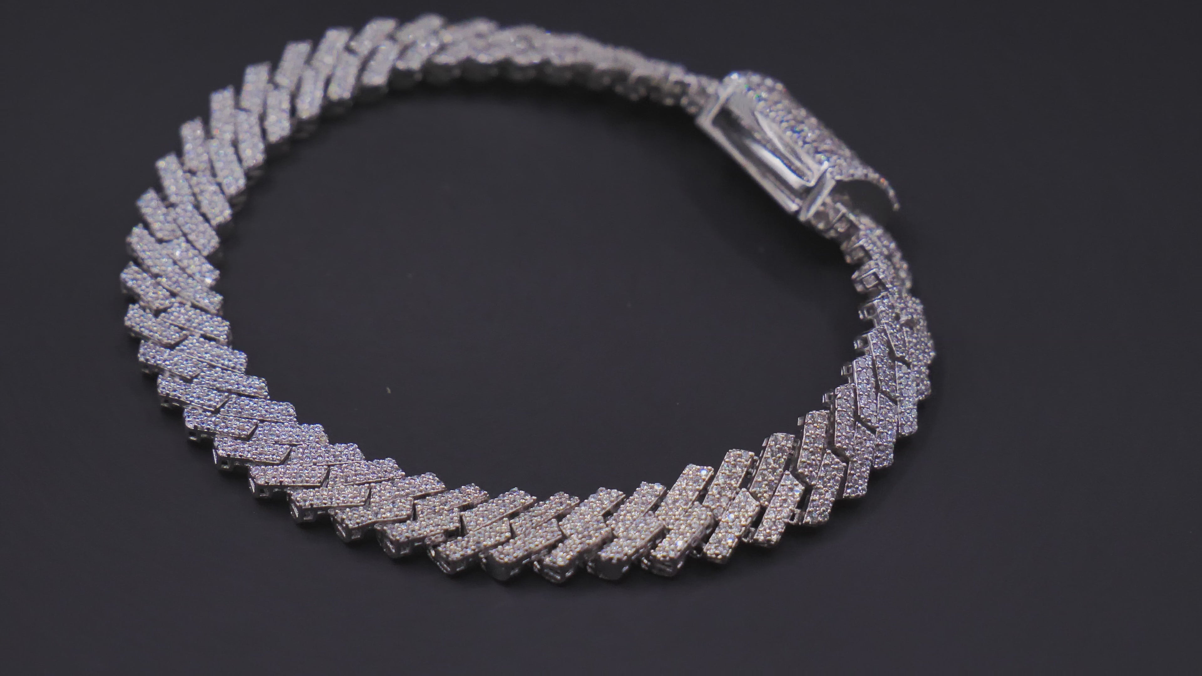 Iced Out Prong-Set Cuban Link Bracelet In White Gold With Full CZ Stone Coverage