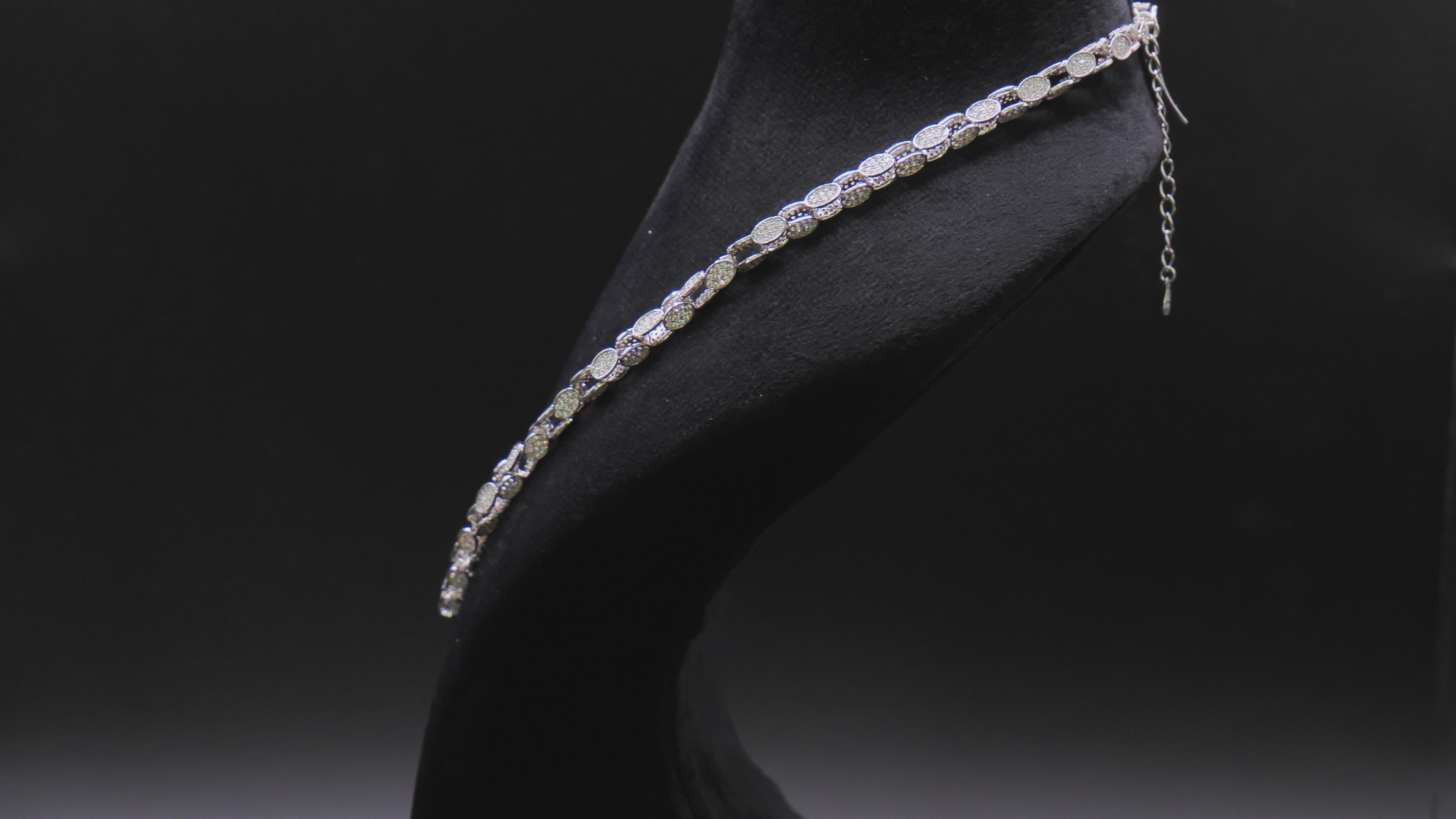 Oval Pavé Link Chain Necklace In White Gold With Full CZ Stone Setting