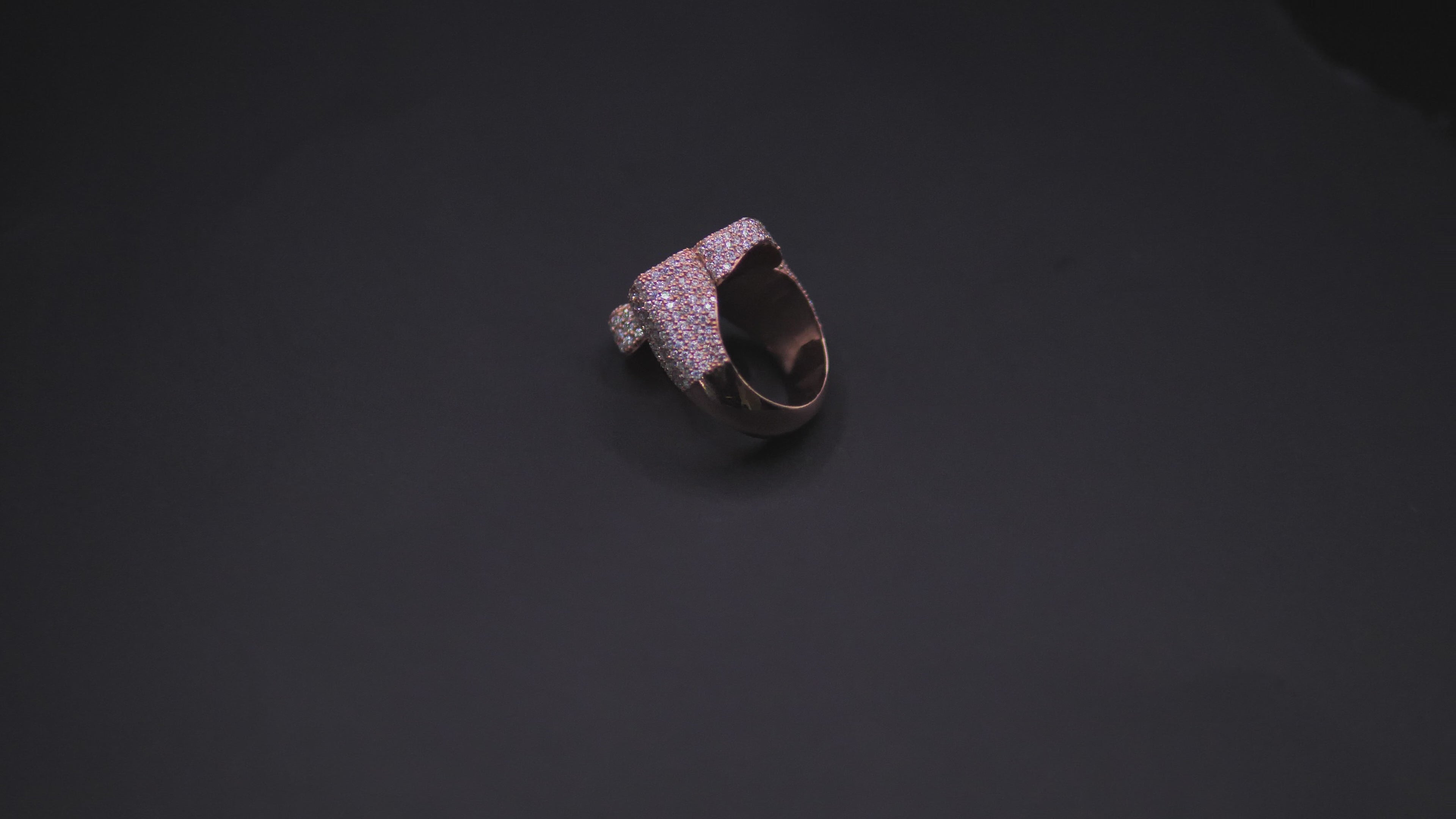 Iced Out Full Pavé Clover Statement Ring In Rose Gold