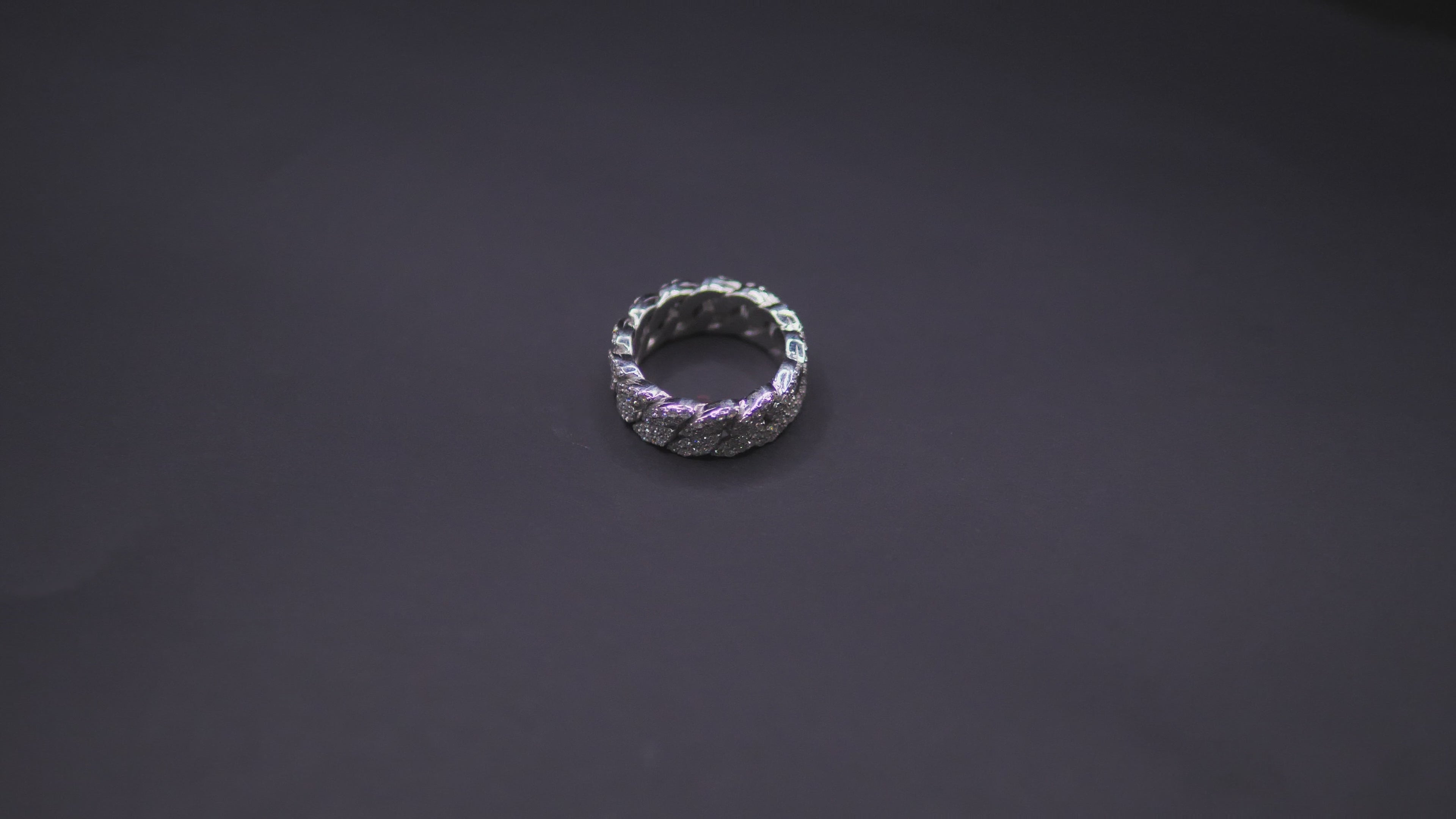 Iced Out Full Pavé Cuban Link Band Ring In White Gold