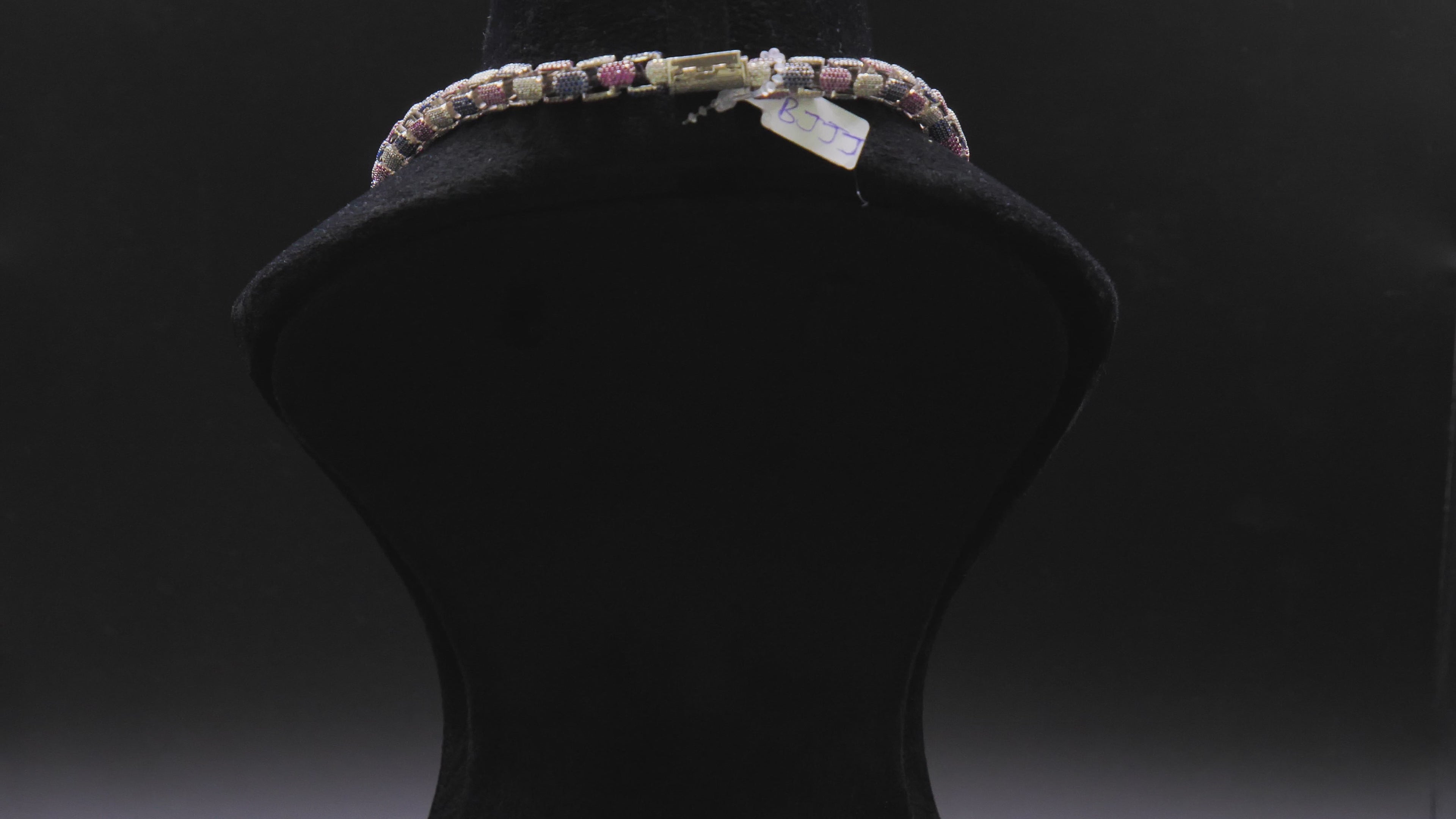 Multi-Color Pavé Box-Link Statement Chain Necklace In Pink Blue & White