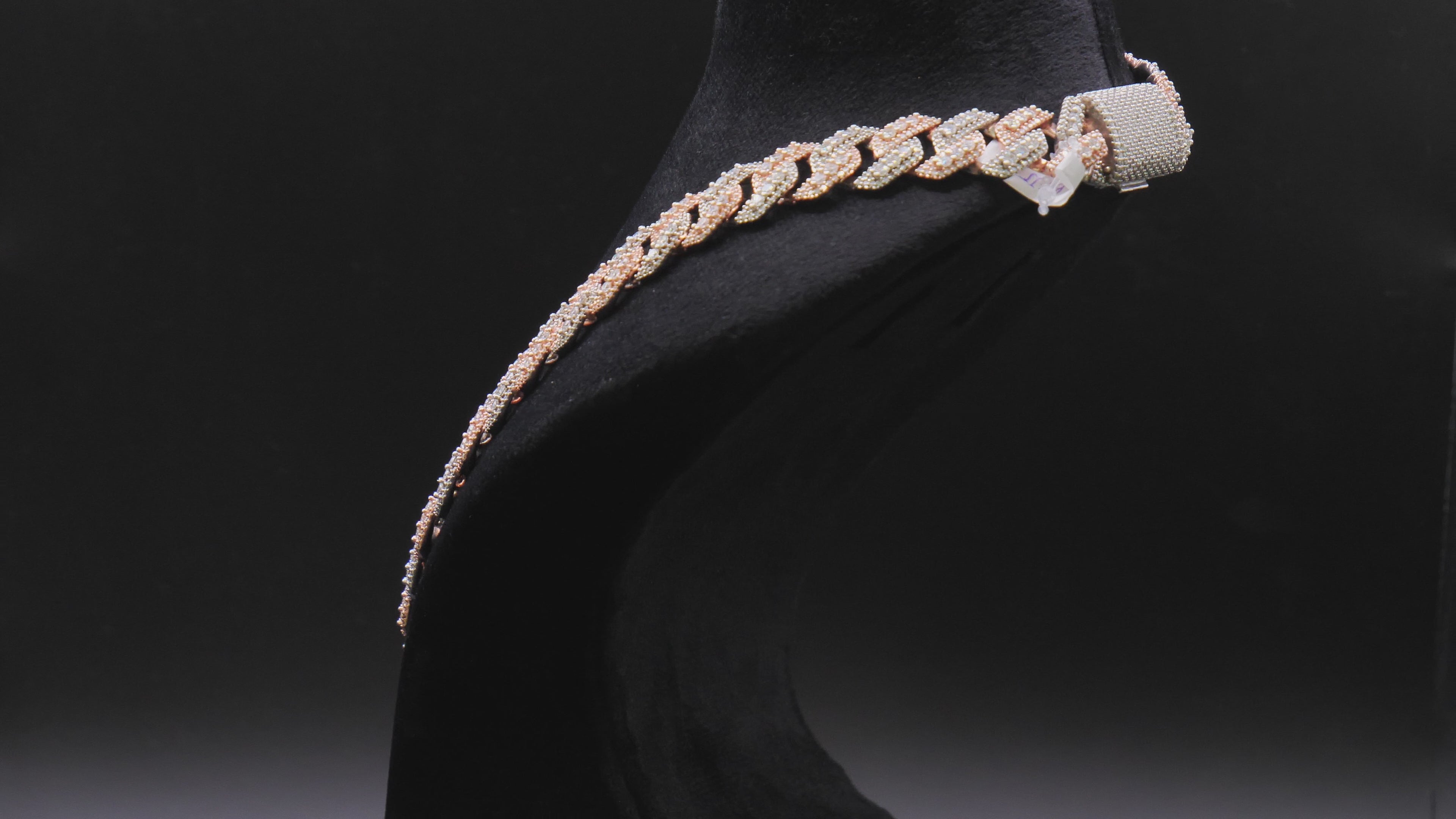 Two-Tone Rose Gold & Silver Iced Out Pavé Cuban Link Chain Necklace