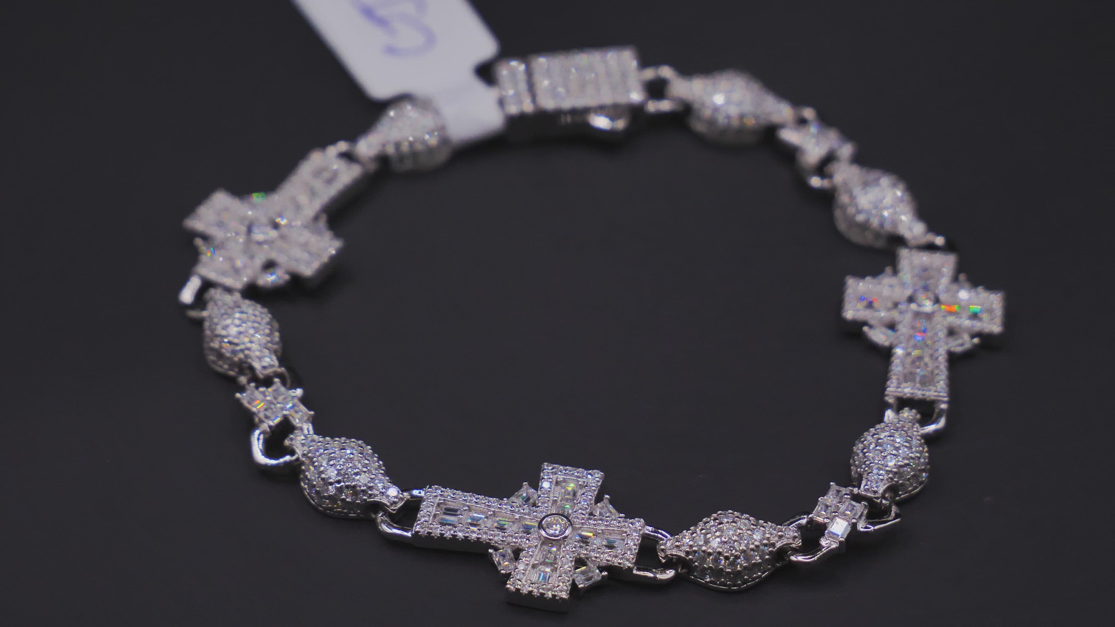 Sacred Cross Pavé Diamond Link Bracelet In White Gold
