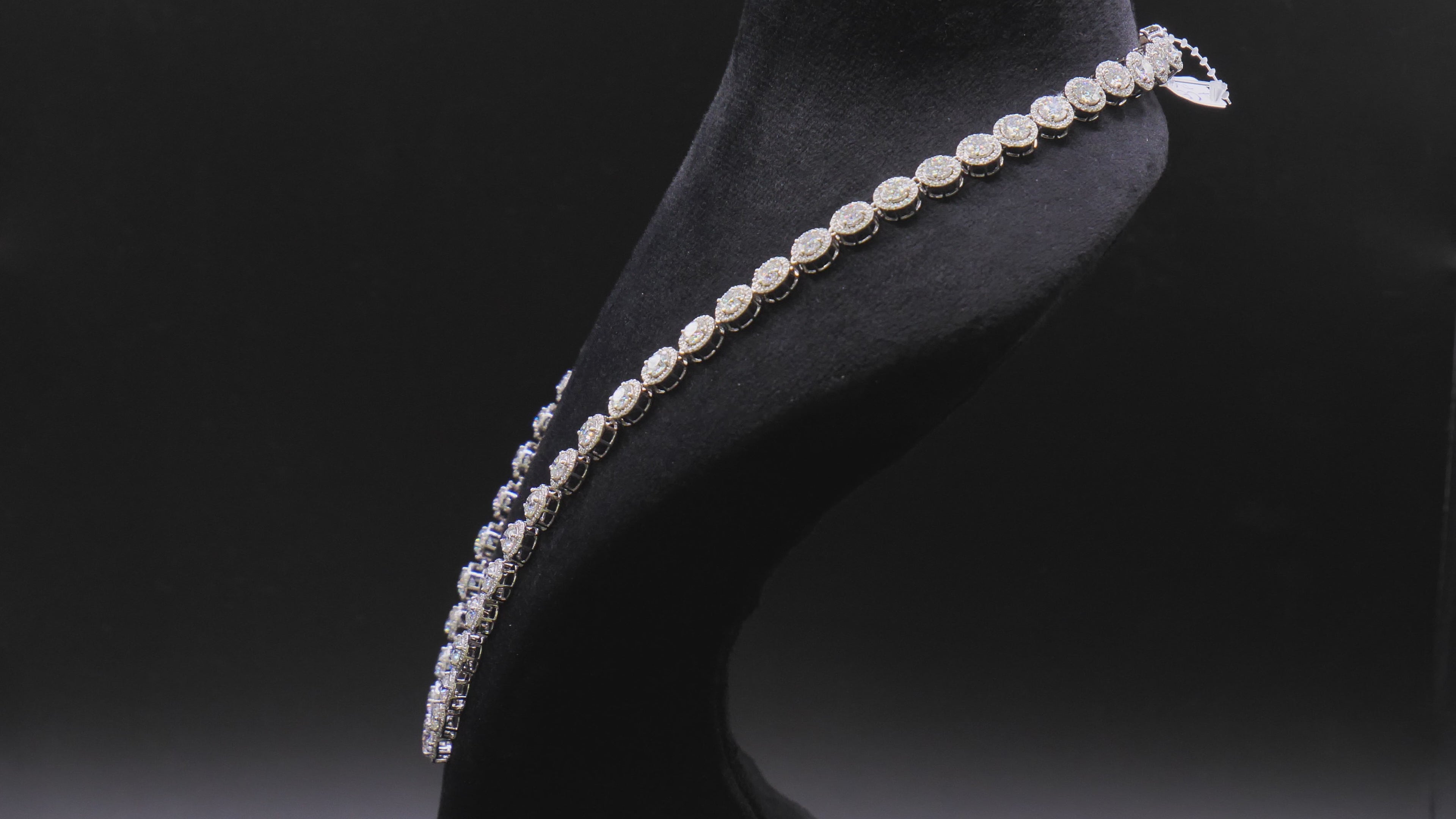 Round Cluster Halo Tennis Necklace In White Gold With Full Pavé CZ Setting