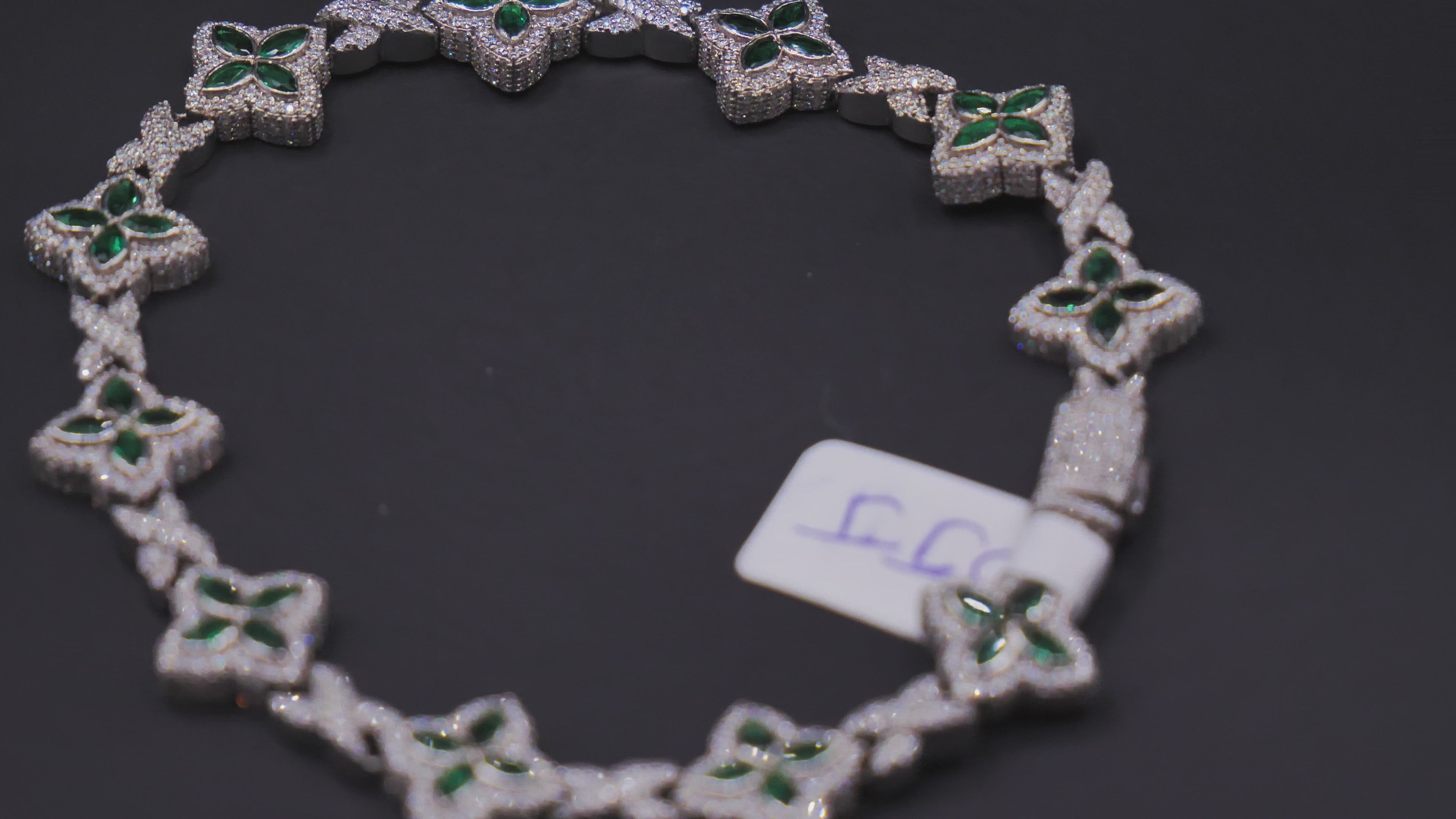 Emerald & Pavé Four-Petal Floral Link Tennis Bracelet In Silver