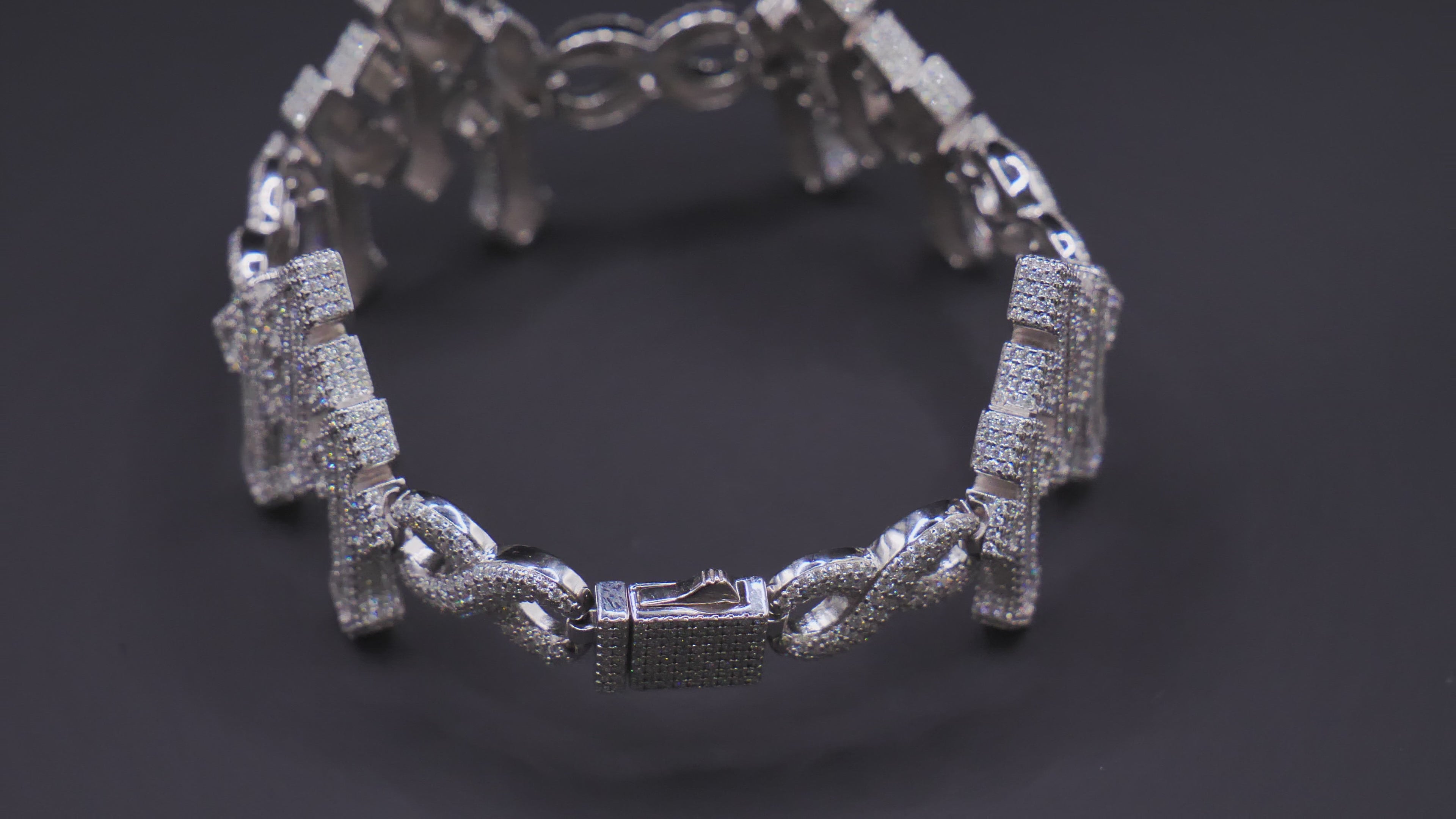 Iced Out Infinity Link Bracelet In Silver With Full Pavé CZ & Box Clasp Closure